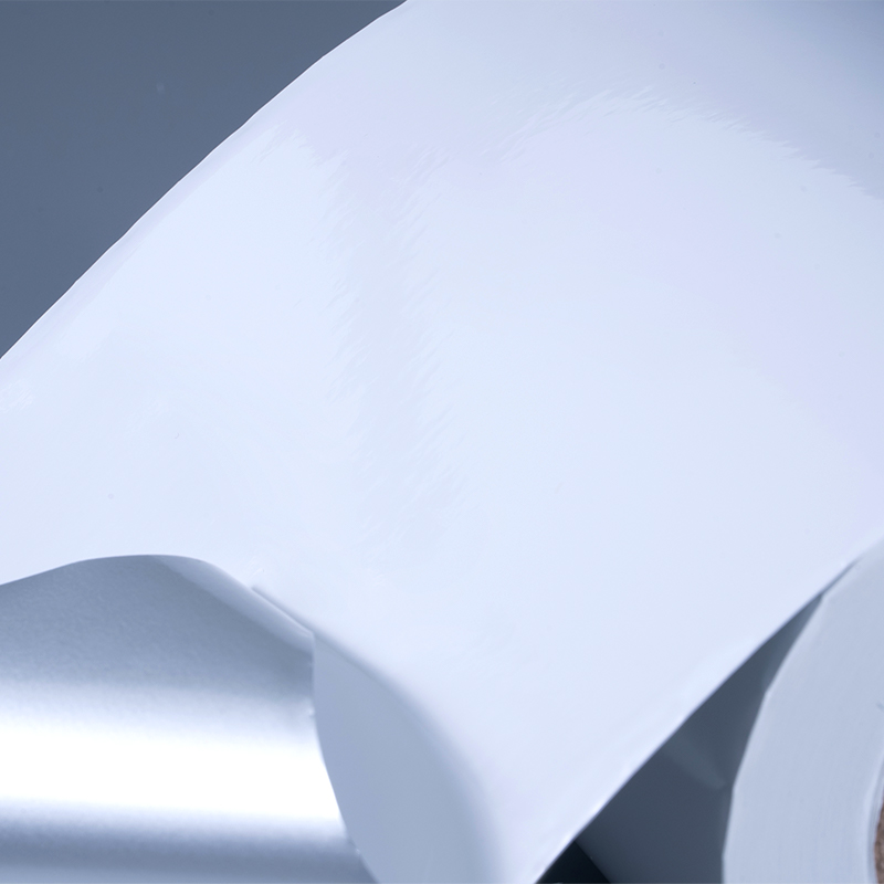 25mic glossy puting aluminized polyester film self adhesive label na may water-based acrylic adhesive para sa pag-print ng inkjet