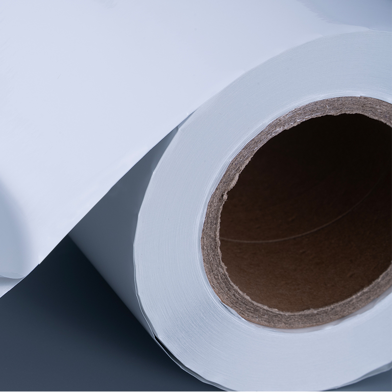 25mic glossy puting aluminized polyester film self adhesive label na may water-based acrylic adhesive para sa pag-print ng inkjet